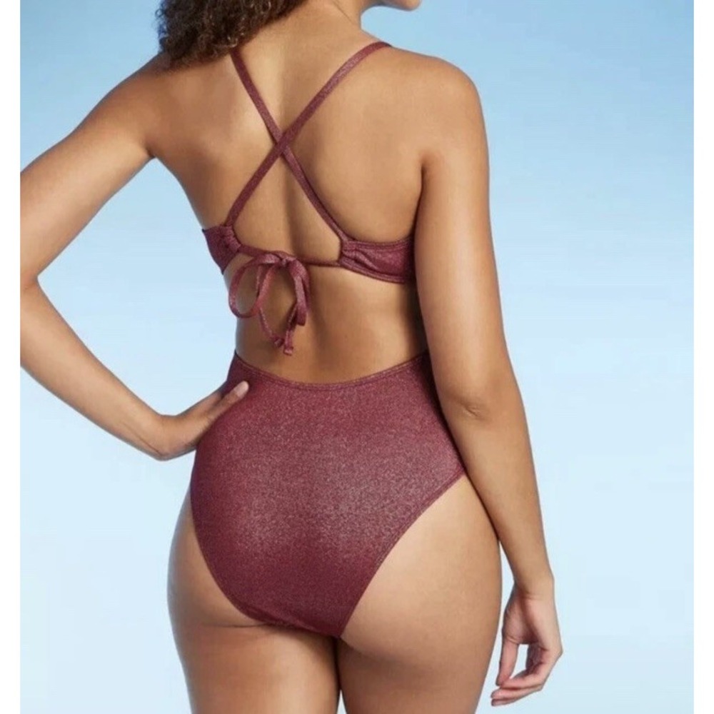 Women's‎ Plunge Cut Out High Leg Lurex One Piece Swimsuit - Shade &Shore Size 17 - Picture 2 of 10